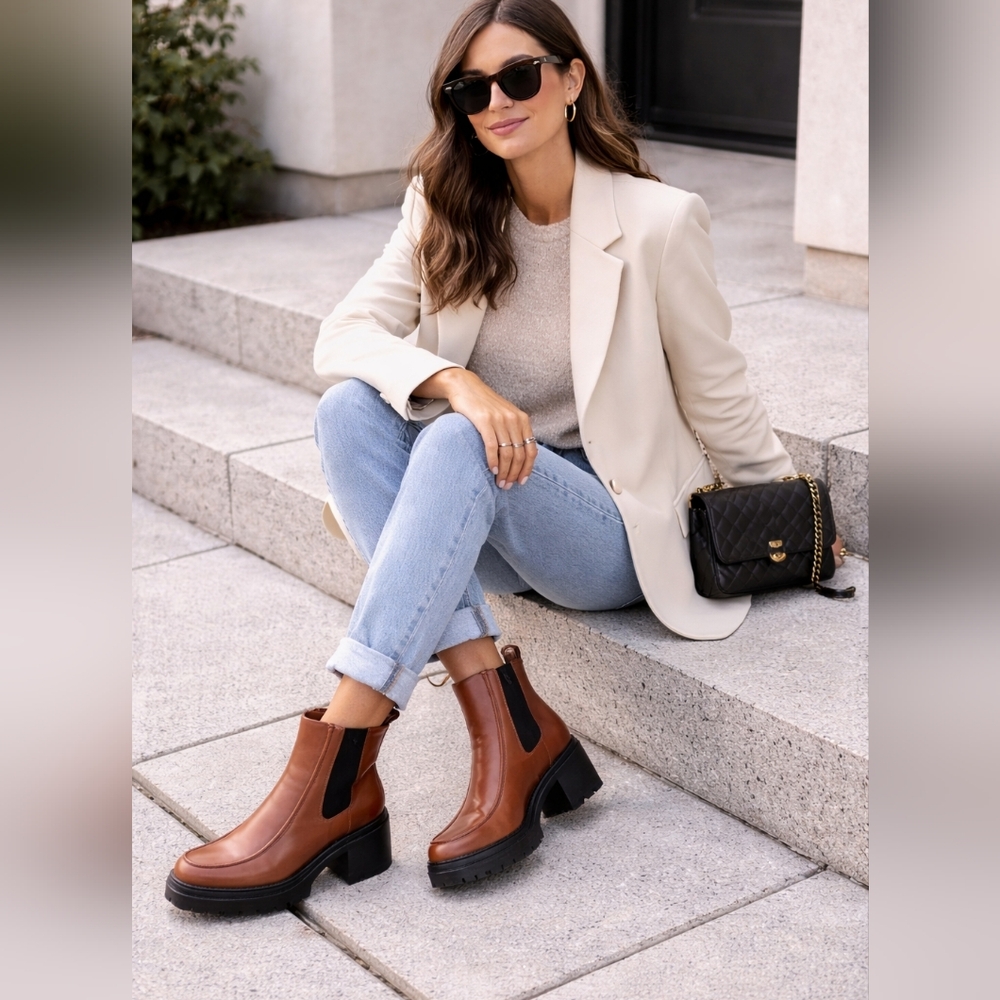 SO Chelsea Lug Boots – Cognac Brown – Chunky Heel – Trendy